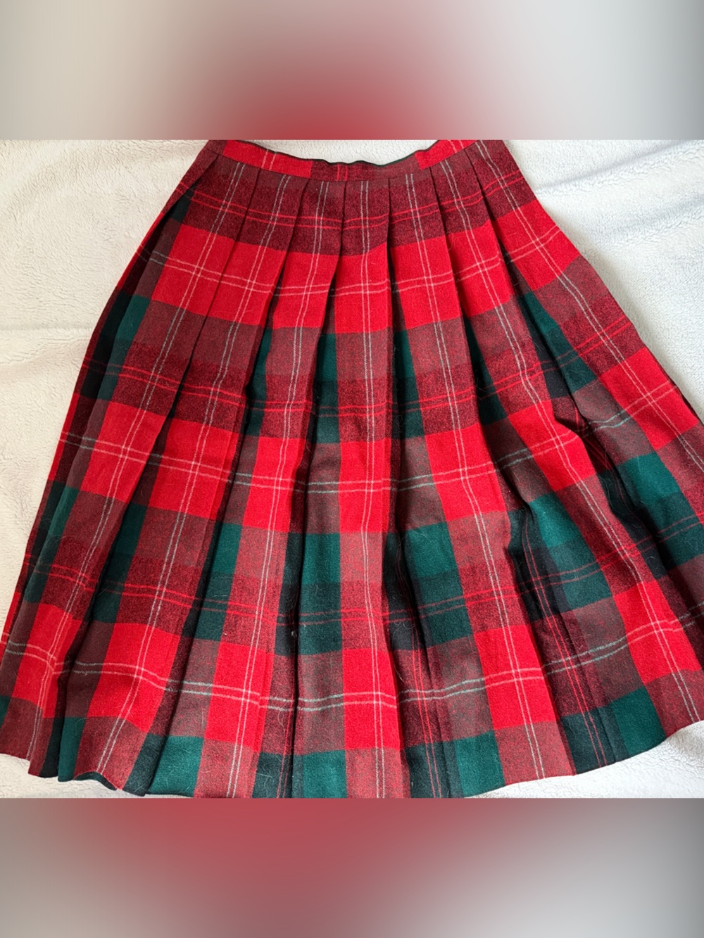 Vintage Windsor Red and Green Tartan Pleated Skirt 100% Wool